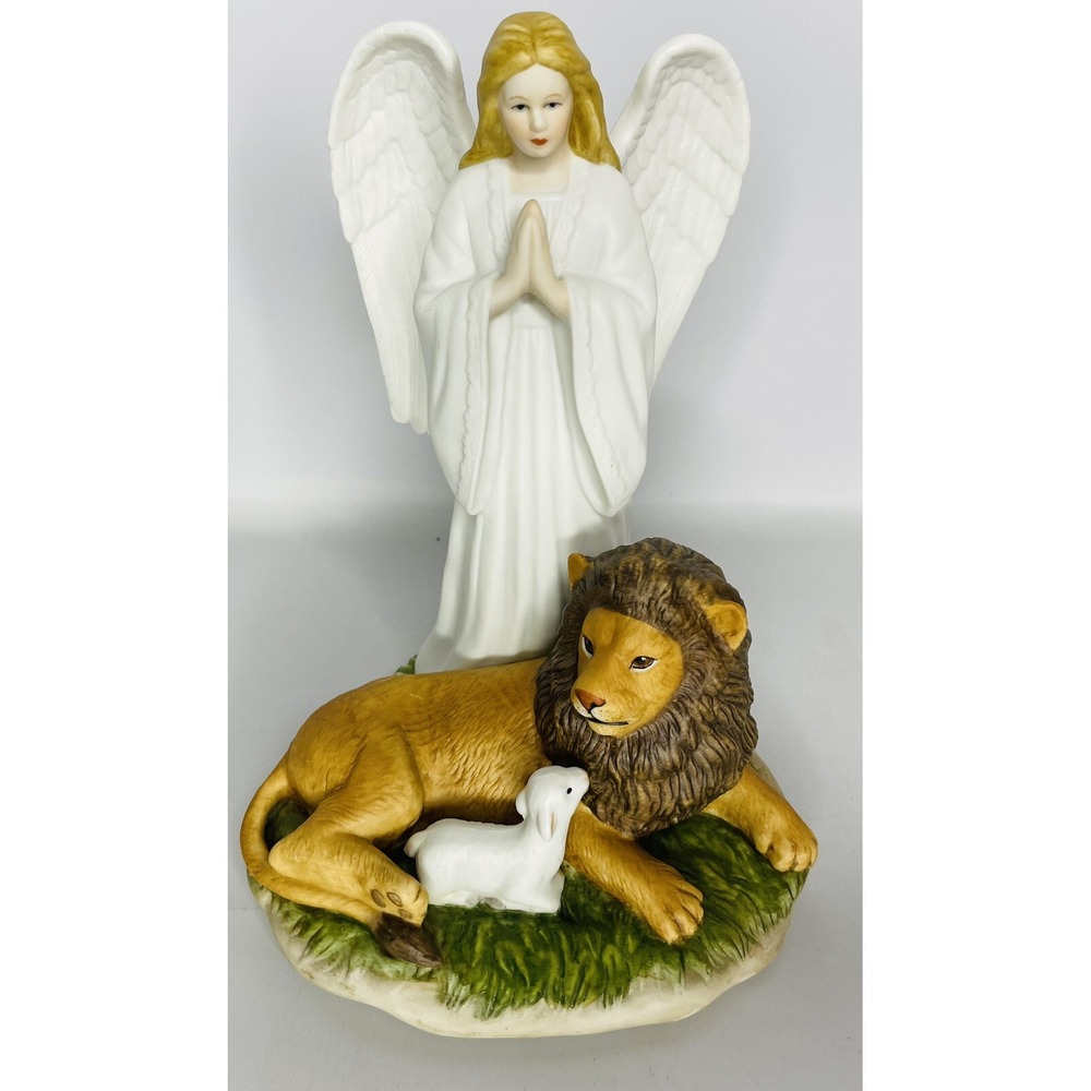 Home‎ Interiors " Peace On Earth"angel lion, and Lamb figurine porcelain 1997